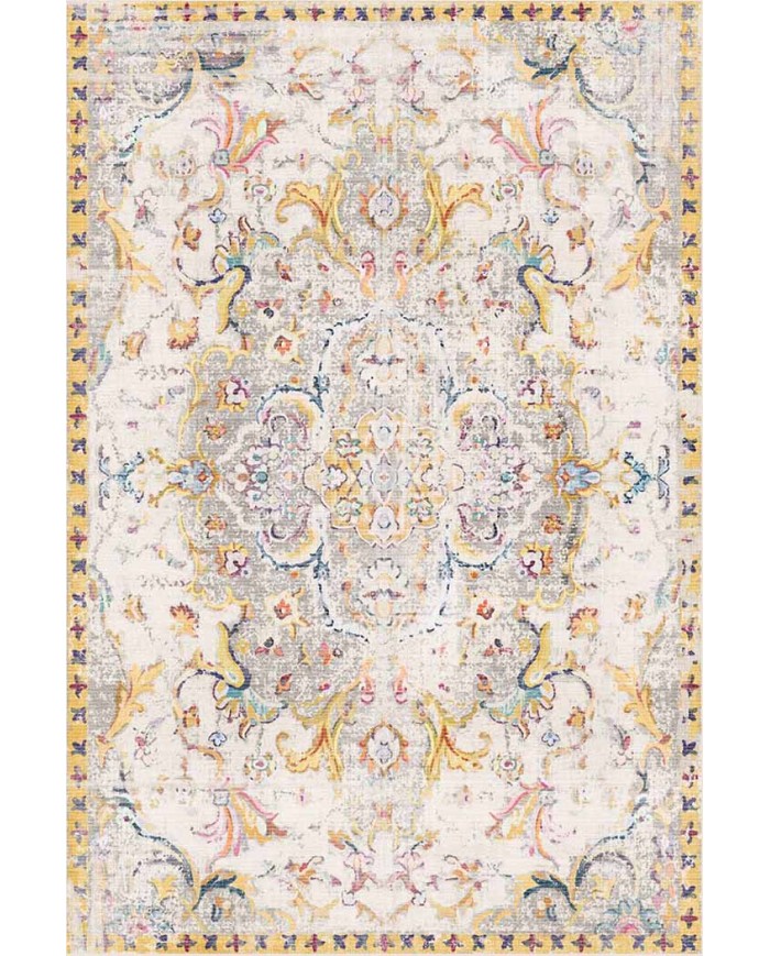 Renne Desenli Pamuk Tabanlı Yıkanabilen Kaydırmaz Antibakteriyel Şönil Salon Halısı