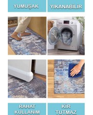 Rhodes Desenli Pamuk Tabanlı Yıkanabilen Kaydırmaz Antibakteriyel Şönil Salon Halısı