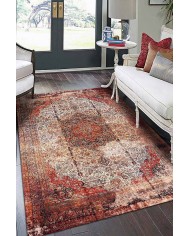 Root Eskitme Desenli Pamuk Tabanlı Yıkanabilen Kaydırmaz Antibakteriyel Şönil Salon Halısı