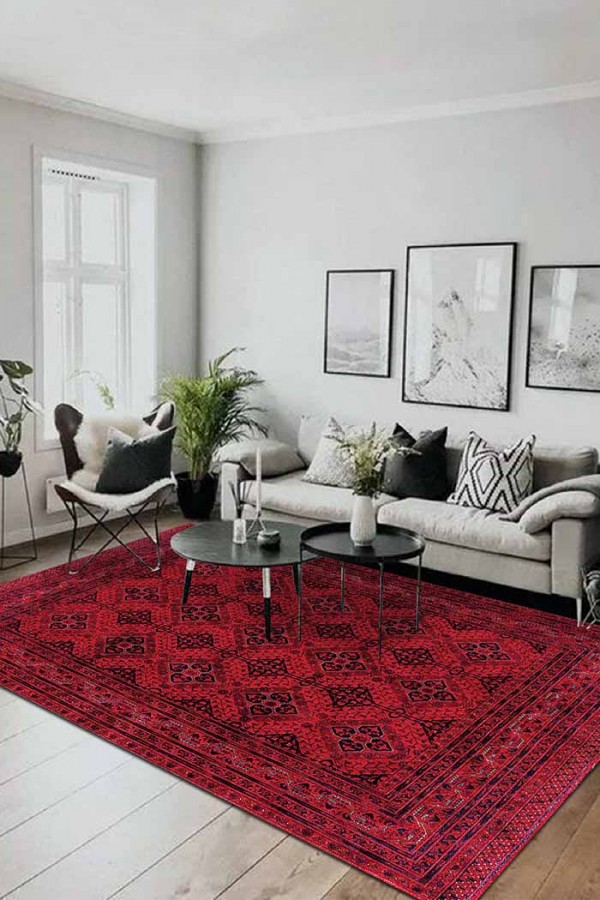 Rosso-Afgano Eskitme Desenli Pamuk Tabanlı Yıkanabilen Kaydırmaz Antibakteriyel Şönil Salon Halısı Rosso-Afgano Eskitme Desenli Pamuk Tabanlı Yıkanabilen Kaydırmaz Antibakteriyel Şönil Salon Halısı
