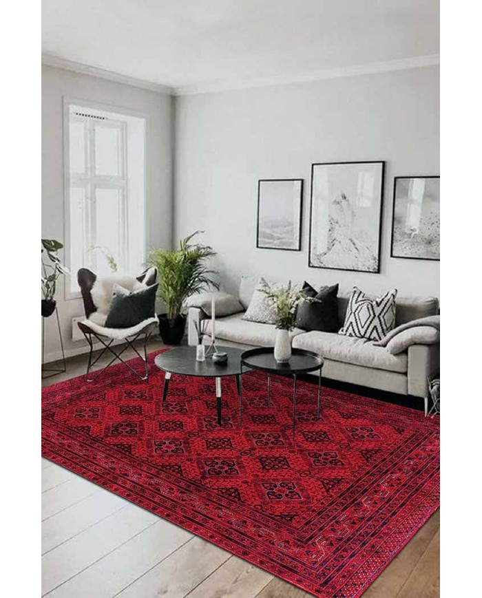 Rosso-Afgano Eskitme Desenli Pamuk Tabanlı Yıkanabilen Kaydırmaz Antibakteriyel Şönil Salon Halısı Rosso-Afgano Eskitme Desenli Pamuk Tabanlı Yıkanabilen Kaydırmaz Antibakteriyel Şönil Salon Halısı
