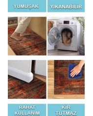 Riley Desenli Pamuk Tabanlı Yıkanabilen Kaydırmaz Antibakteriyel Şönil Salon Halısı