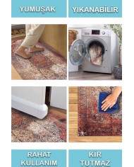 Root Eskitme Desenli Pamuk Tabanlı Yıkanabilen Kaydırmaz Antibakteriyel Şönil Salon Halısı