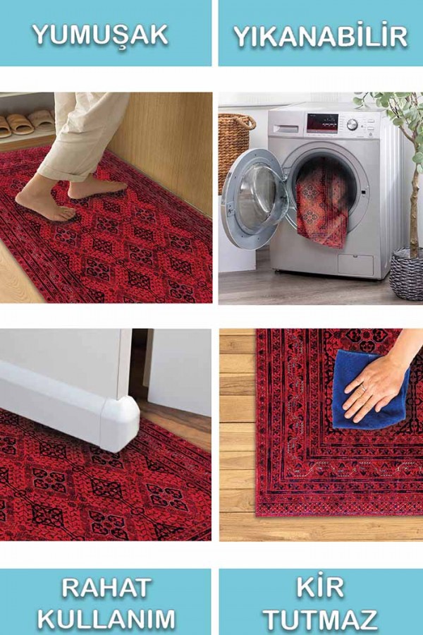 Rosso-Afgano Eskitme Desenli Pamuk Tabanlı Yıkanabilen Kaydırmaz Antibakteriyel Şönil Salon Halısı Rosso-Afgano Eskitme Desenli Pamuk Tabanlı Yıkanabilen Kaydırmaz Antibakteriyel Şönil Salon Halısı