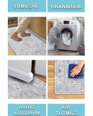 Saint Elit Desenli Pamuk Tabanlı Yıkanabilen Kaydırmaz Antibakteriyel Şönil Salon Halısı