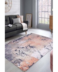 Salmone Desenli Pamuk Tabanlı Yıkanabilen Kaydırmaz Antibakteriyel Şönil Salon Halısı