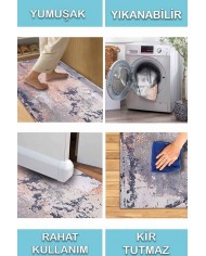 Salmone Desenli Pamuk Tabanlı Yıkanabilen Kaydırmaz Antibakteriyel Şönil Salon Halısı