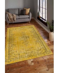 Sanepe Eskitme Desenli Pamuk Tabanlı Yıkanabilen Kaydırmaz Antibakteriyel Şönil Salon Halısı