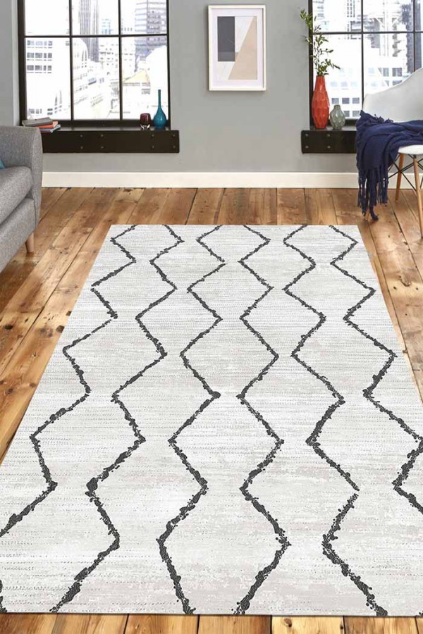 Sasha Desenli Pamuk Tabanlı Yıkanabilen Kaydırmaz Antibakteriyel Şönil Salon Halısı