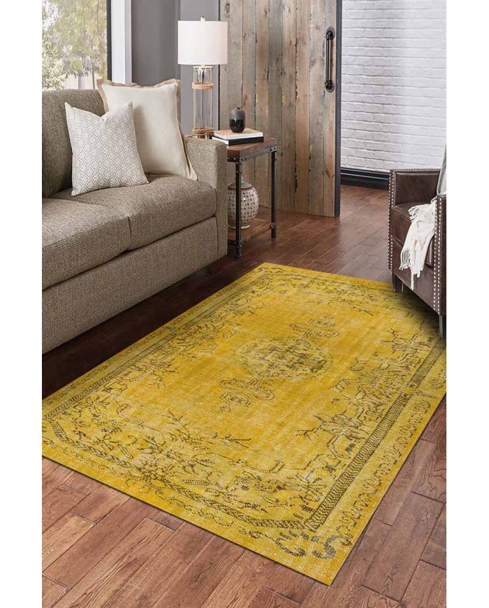 Sanepe Eskitme Desenli Pamuk Tabanlı Yıkanabilen Kaydırmaz Antibakteriyel Şönil Salon Halısı