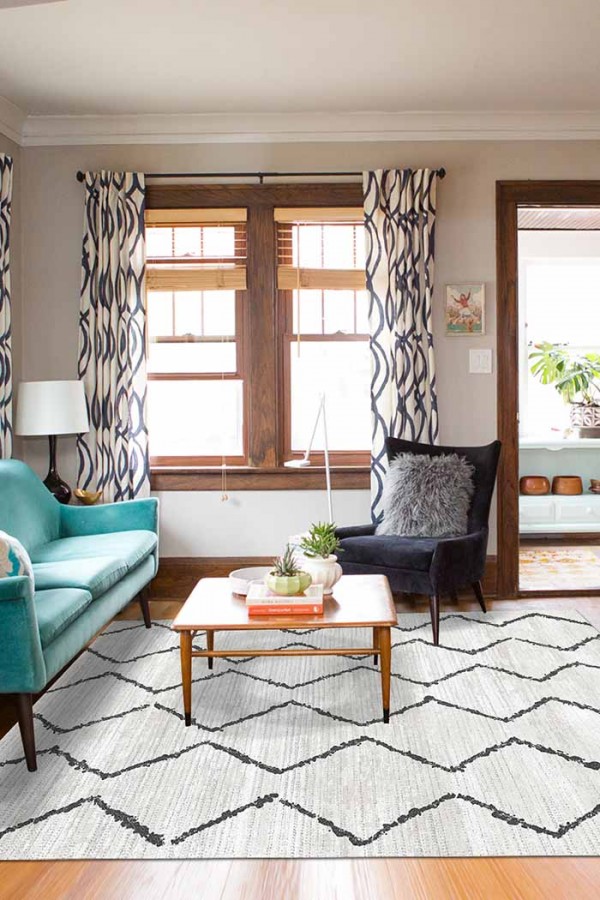 Sasha Desenli Pamuk Tabanlı Yıkanabilen Kaydırmaz Antibakteriyel Şönil Salon Halısı