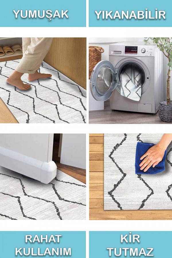 Sasha Desenli Pamuk Tabanlı Yıkanabilen Kaydırmaz Antibakteriyel Şönil Salon Halısı