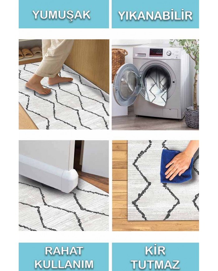 Sasha Desenli Pamuk Tabanlı Yıkanabilen Kaydırmaz Antibakteriyel Şönil Salon Halısı