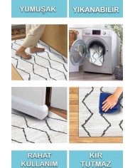Sasha Desenli Pamuk Tabanlı Yıkanabilen Kaydırmaz Antibakteriyel Şönil Salon Halısı
