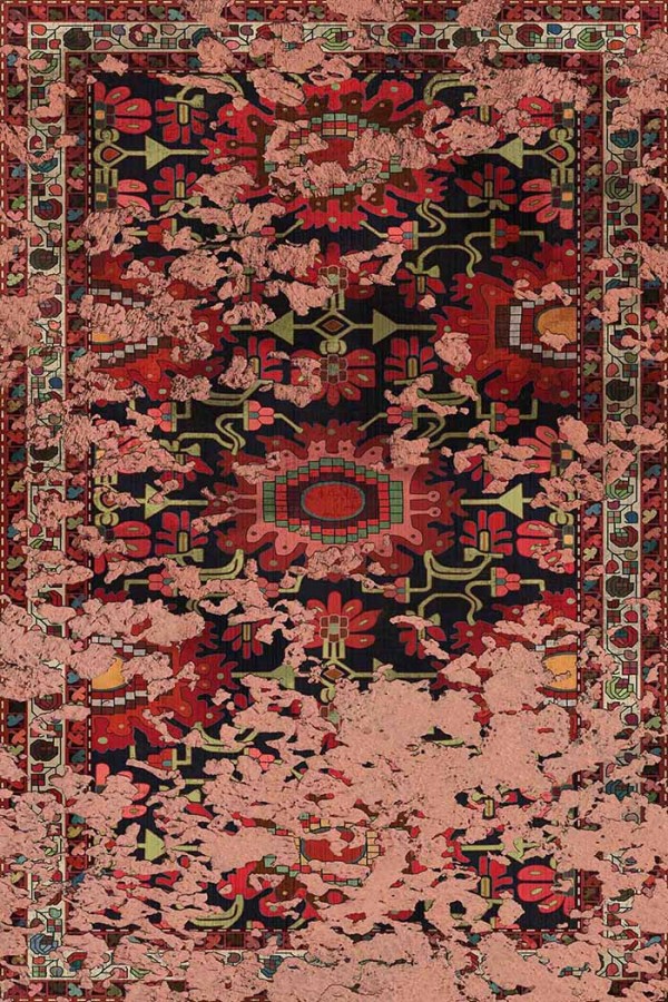 Serena Eskitme Desenli Pamuk Tabanlı Yıkanabilen Kaydırmaz Antibakteriyel Şönil Salon Halısı