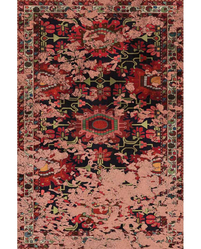 Serena Eskitme Desenli Pamuk Tabanlı Yıkanabilen Kaydırmaz Antibakteriyel Şönil Salon Halısı