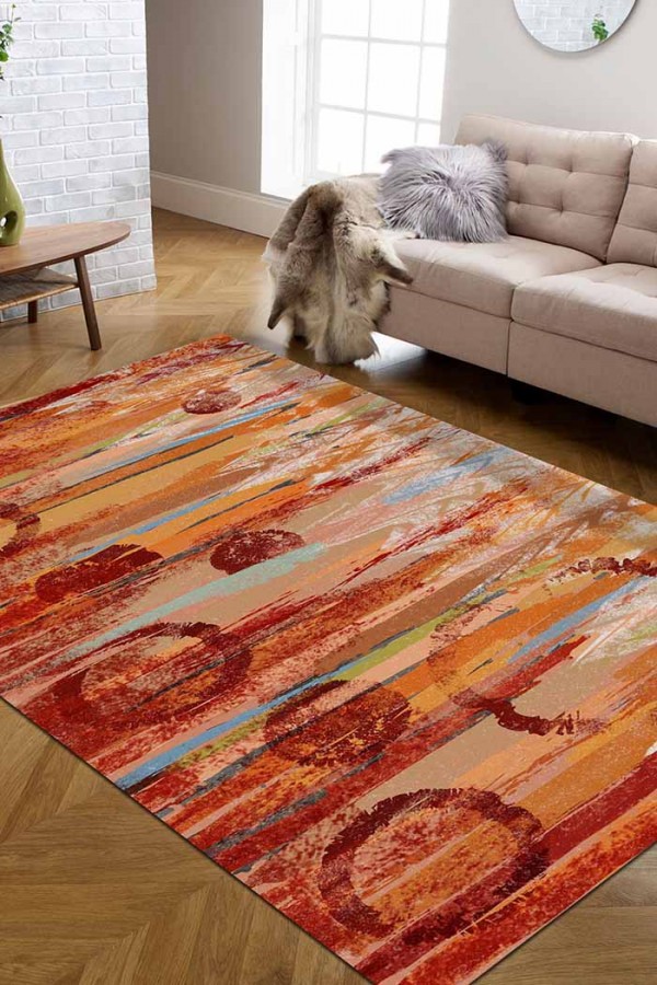 Takvor Desenli Pamuk Tabanlı Yıkanabilen Kaydırmaz Antibakteriyel Şönil Salon Halısı