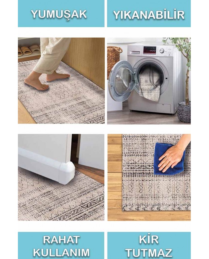 Somerox Pamuk Tabanlı Yıkanabilen Kaydırmaz Antibakteriyel Şönil Salon Halısı