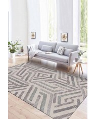 Tampere Geometrik Desenli Pamuk Tabanlı Yıkanabilen Kaydırmaz Antibakteriyel Şönil Salon Halısı