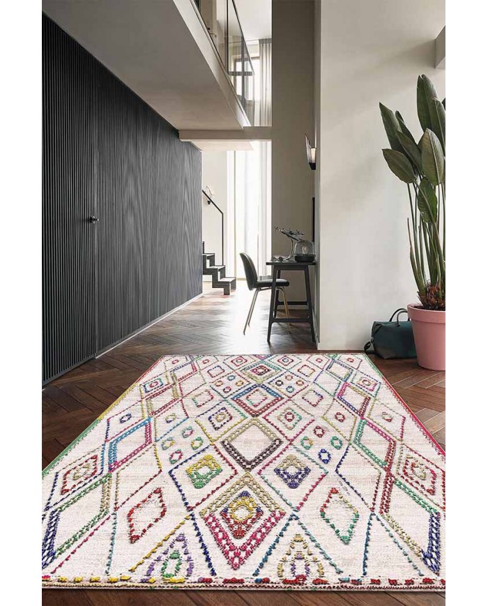 Tangiri Morocco Desenli Pamuk Tabanlı Yıkanabilen Kaydırmaz Antibakteriyel Şönil Salon Halısı