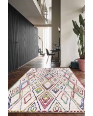 Tangiri Morocco Desenli Pamuk Tabanlı Yıkanabilen Kaydırmaz Antibakteriyel Şönil Salon Halısı