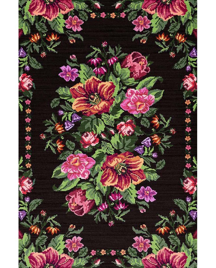 Talmaz Karabağ Desenli Pamuk Tabanlı Yıkanabilen Kaydırmaz Antibakteriyel Şönil Salon Halısı