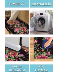 Talmaz Karabağ Desenli Pamuk Tabanlı Yıkanabilen Kaydırmaz Antibakteriyel Şönil Salon Halısı