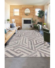 Tampere Geometrik Desenli Pamuk Tabanlı Yıkanabilen Kaydırmaz Antibakteriyel Şönil Salon Halısı