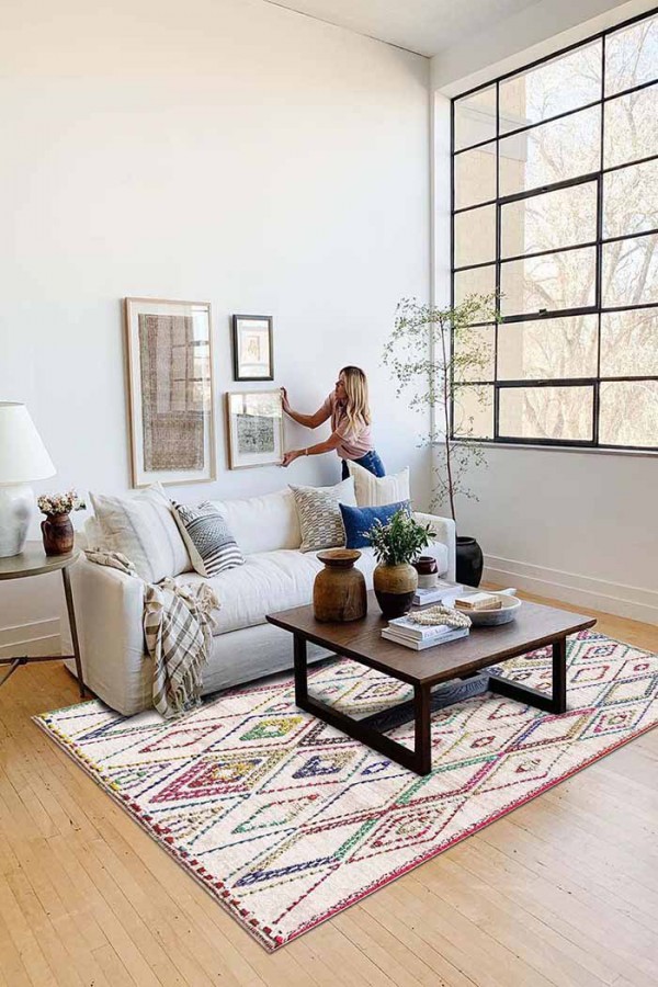 Tangiri Morocco Desenli Pamuk Tabanlı Yıkanabilen Kaydırmaz Antibakteriyel Şönil Salon Halısı