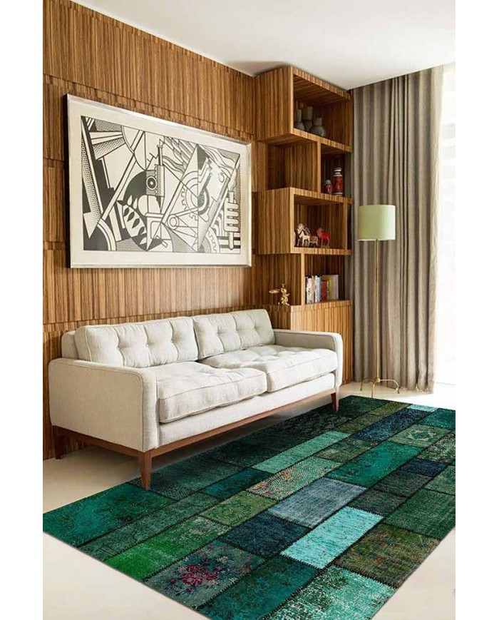 Trunk Patchwork Desenli Pamuk Tabanlı Yıkanabilen Kaydırmaz Antibakteriyel Şönil Salon Halısı