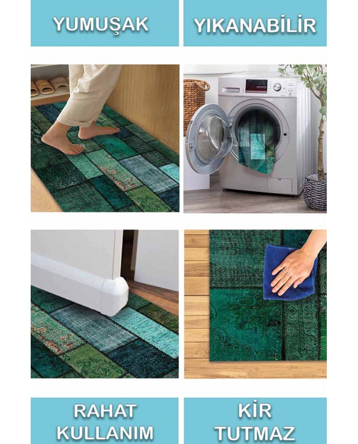 Trunk Patchwork Desenli Pamuk Tabanlı Yıkanabilen Kaydırmaz Antibakteriyel Şönil Salon Halısı