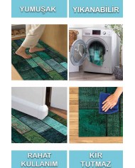 Trunk Patchwork Desenli Pamuk Tabanlı Yıkanabilen Kaydırmaz Antibakteriyel Şönil Salon Halısı