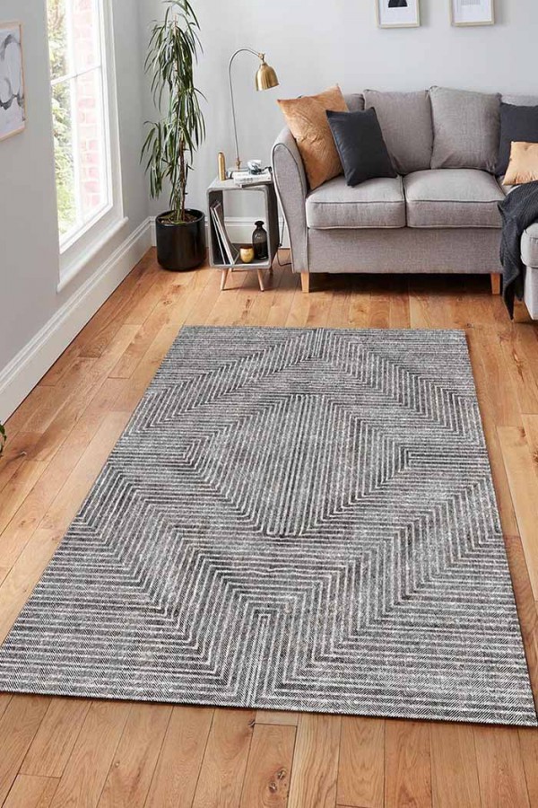 Upsala İskandinav Desenli Pamuk Tabanlı Yıkanabilen Kaydırmaz Antibakteriyel Şönil Salon Halısı