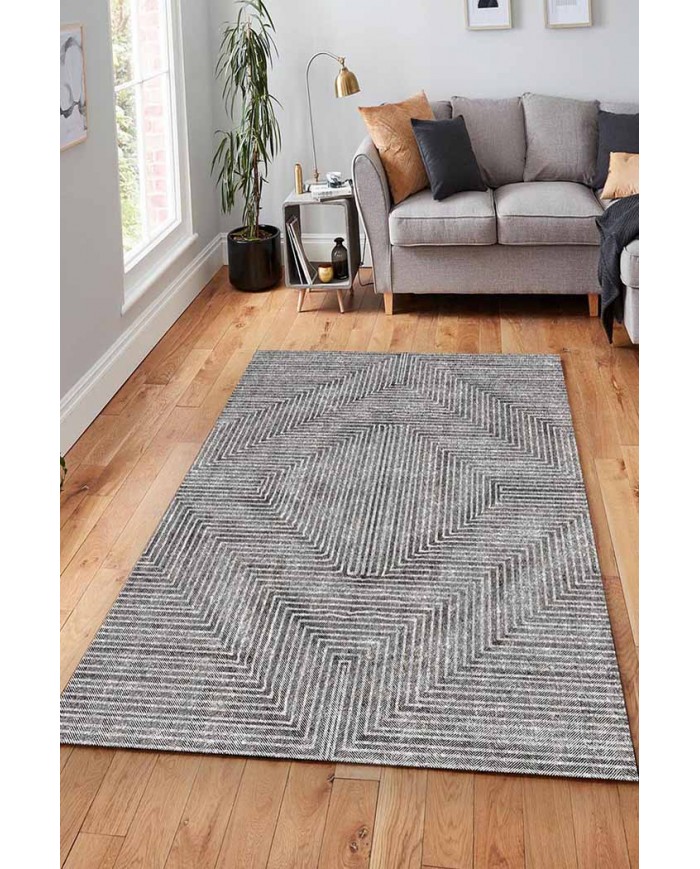 Upsala İskandinav Desenli Pamuk Tabanlı Yıkanabilen Kaydırmaz Antibakteriyel Şönil Salon Halısı