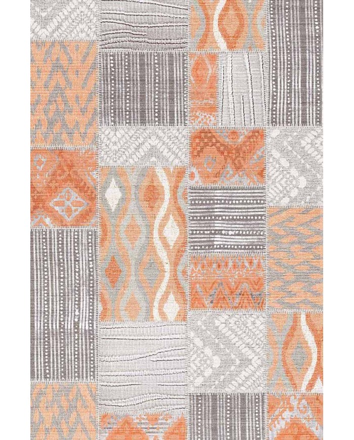 Tulip Patchwork Desenli Pamuk Tabanlı Yıkanabilen Kaydırmaz Antibakteriyel Şönil Salon Halısı