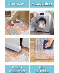 Tulip Patchwork Desenli Pamuk Tabanlı Yıkanabilen Kaydırmaz Antibakteriyel Şönil Salon Halısı