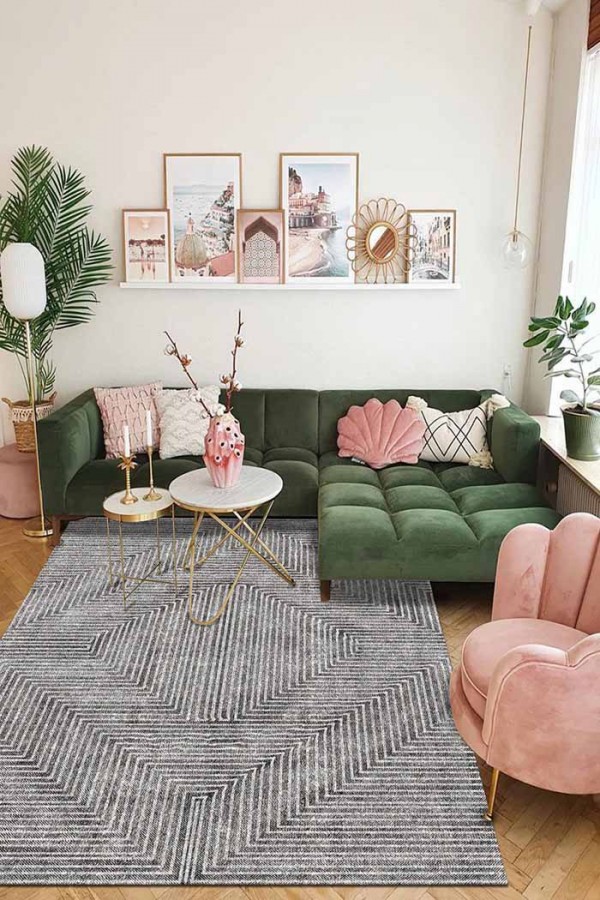 Upsala İskandinav Desenli Pamuk Tabanlı Yıkanabilen Kaydırmaz Antibakteriyel Şönil Salon Halısı