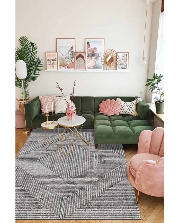 Upsala İskandinav Desenli Pamuk Tabanlı Yıkanabilen Kaydırmaz Antibakteriyel Şönil Salon Halısı