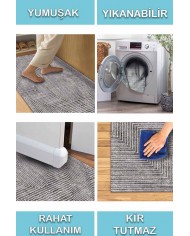 Upsala İskandinav Desenli Pamuk Tabanlı Yıkanabilen Kaydırmaz Antibakteriyel Şönil Salon Halısı