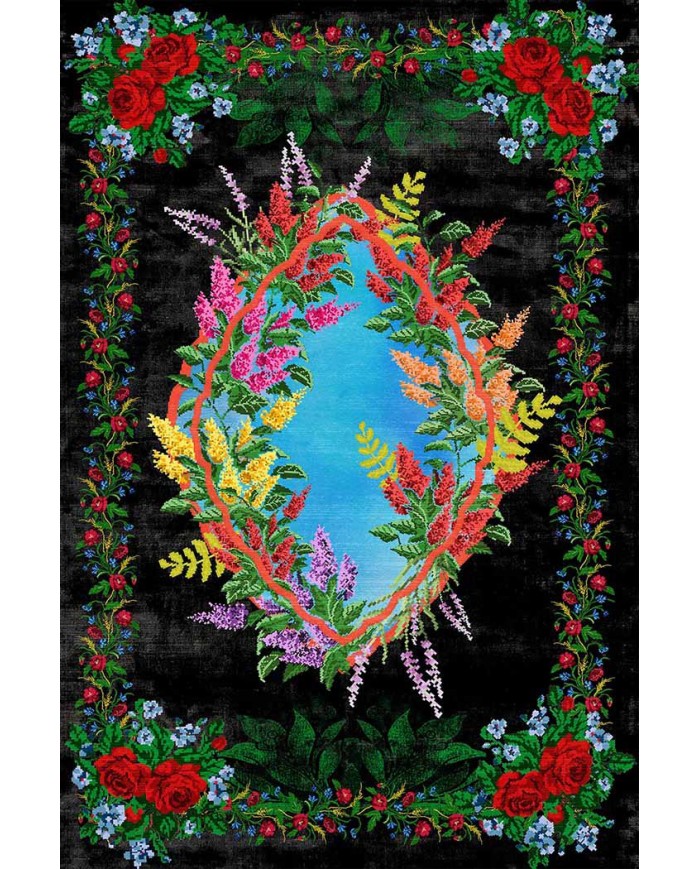 Vandetta Karabağ Desenli Pamuk Tabanlı Yıkanabilen Kaydırmaz Antibakteriyel Şönil Salon Halısı