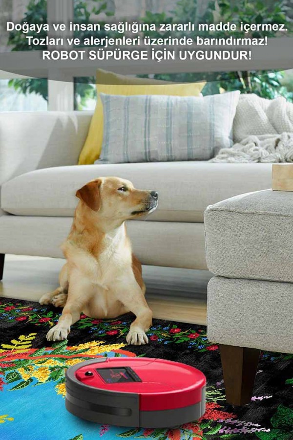 Vandetta Karabağ Desenli Pamuk Tabanlı Yıkanabilen Kaydırmaz Antibakteriyel Şönil Salon Halısı