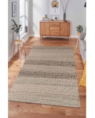 Vimini-Loop İskandinav Desenli Pamuk Tabanlı Yıkanabilen Kaydırmaz Antibakteriyel Şönil Salon Halısı