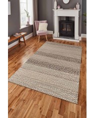 Vimini-Loop İskandinav Desenli Pamuk Tabanlı Yıkanabilen Kaydırmaz Antibakteriyel Şönil Salon Halısı