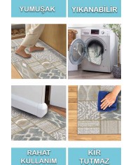 Violet Patchwork Desenli Pamuk Tabanlı Yıkanabilen Kaydırmaz Antibakteriyel Şönil Salon Halısı