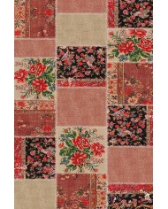 Zelda Patchwork Desenli Pamuk Tabanlı Yıkanabilen Kaydırmaz Antibakteriyel Şönil Salon Halısı