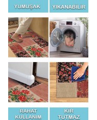 Zelda Patchwork Desenli Pamuk Tabanlı Yıkanabilen Kaydırmaz Antibakteriyel Şönil Salon Halısı