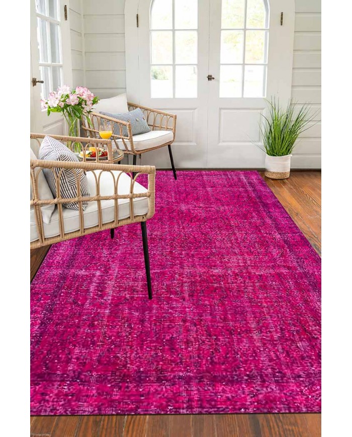 Zingararose Eskitme Desenli Pamuk Tabanlı Yıkanabilen Kaydırmaz Antibakteriyel Şönil Salon Halısı