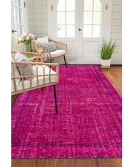 Zingararose Eskitme Desenli Pamuk Tabanlı Yıkanabilen Kaydırmaz Antibakteriyel Şönil Salon Halısı