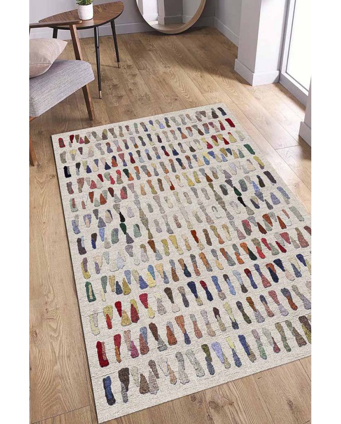 Zola Desenli Pamuk Tabanlı Yıkanabilen Kaydırmaz Antibakteriyel Şönil Salon Halısı