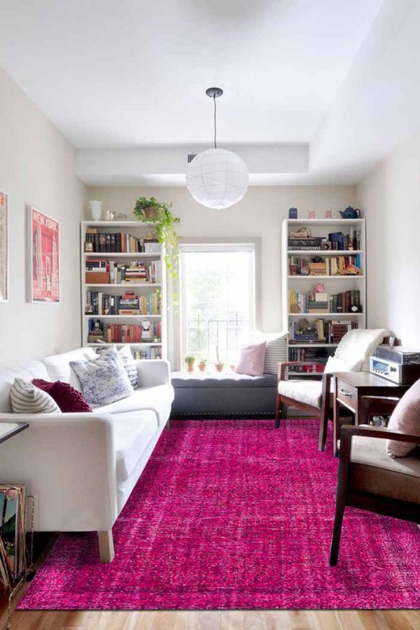 Zingararose Eskitme Desenli Pamuk Tabanlı Yıkanabilen Kaydırmaz Antibakteriyel Şönil Salon Halısı